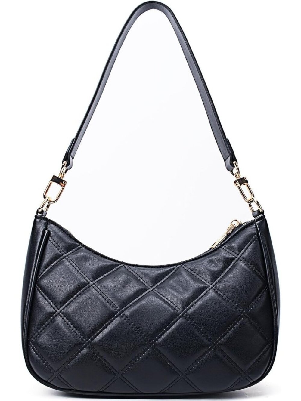 Women's Black Hobo Shoulder Bag Mini Tote Handbag Zipper Clutch Purse